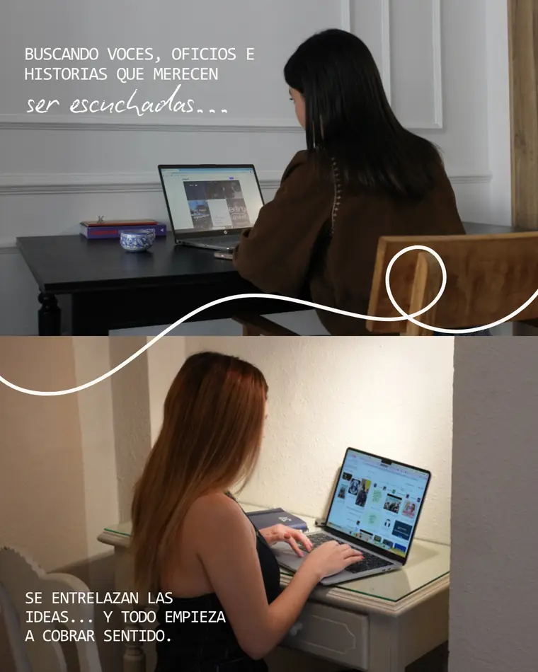 Ainhoa Escudero y Claudia Saavedra documentándose para los episodios